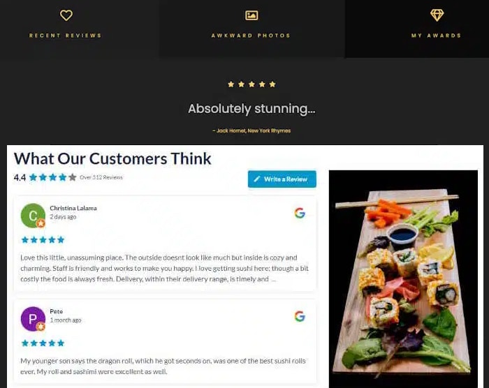 example of a reviews widget on your website