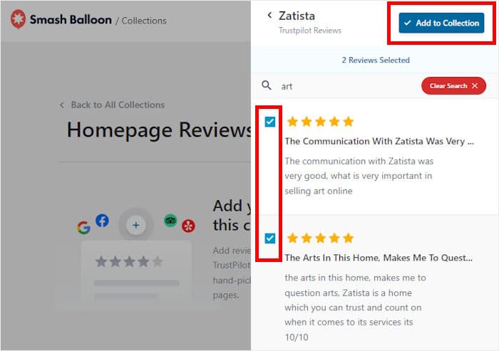 selezionare le recensioni per la raccolta