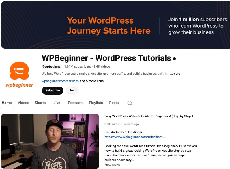 Ejemplo de marketing en YouTube wpbeginner