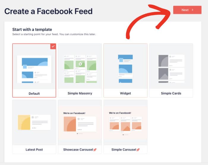 select your facebook feed template option