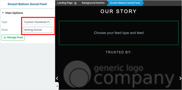 Facebook-Feed in Thrive auswählen