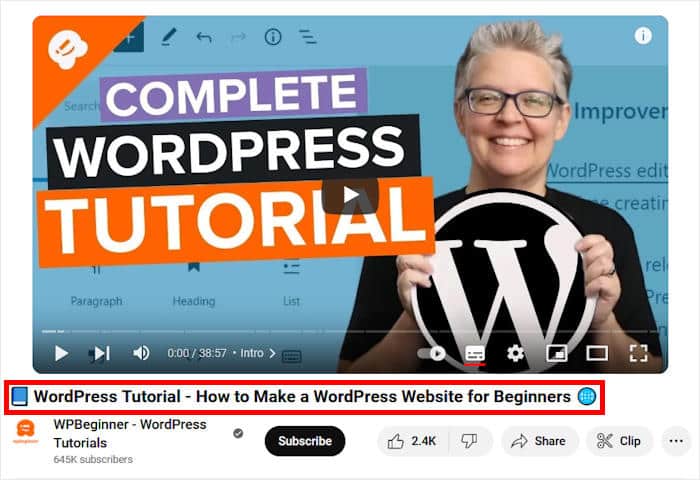 using keyword in the video's title