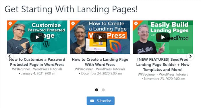 youtube playlist feed on a website