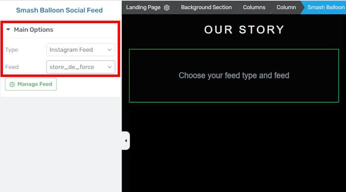 Wählen Sie den Social Media Feed in thrive architect