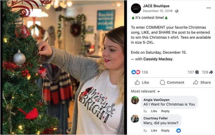 comment to enter a contest on facebook