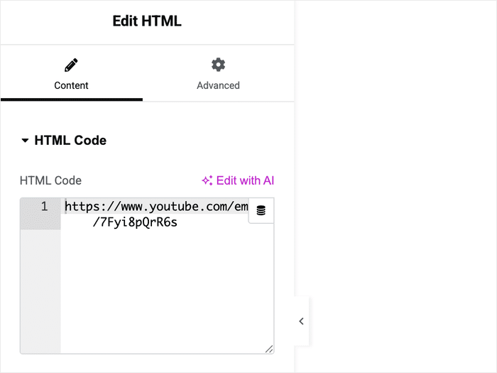 html elementor block with youtube embed