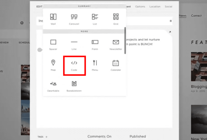 code block in squarespace