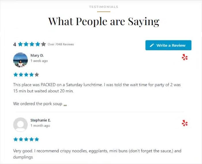 example of reviews feed