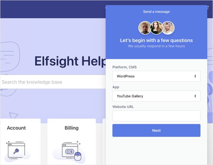 Elfsight-Unterstützungsoption