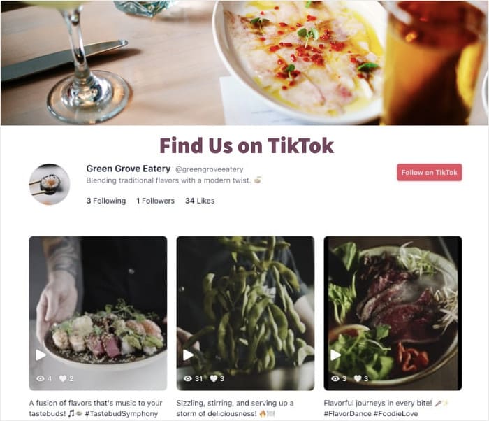 example of tiktok feed on a website