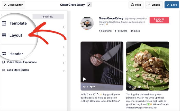 opções de apresentação aberta tiktok feed