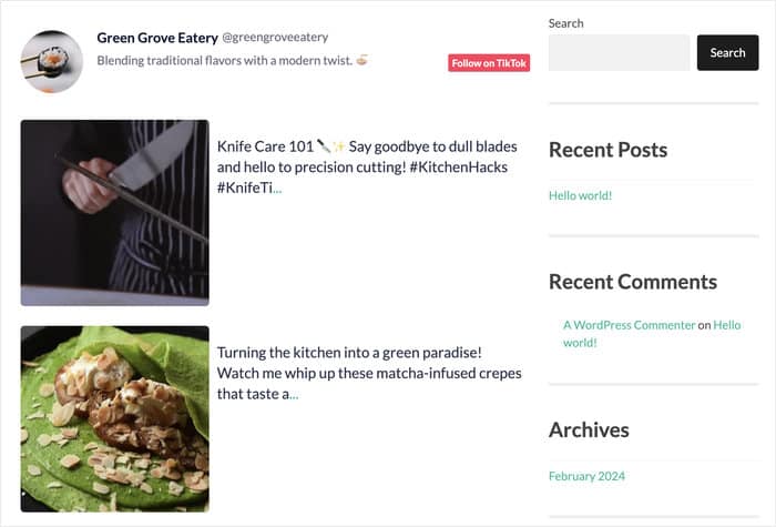 exemplo de apresentação de lista para o feed tiktok