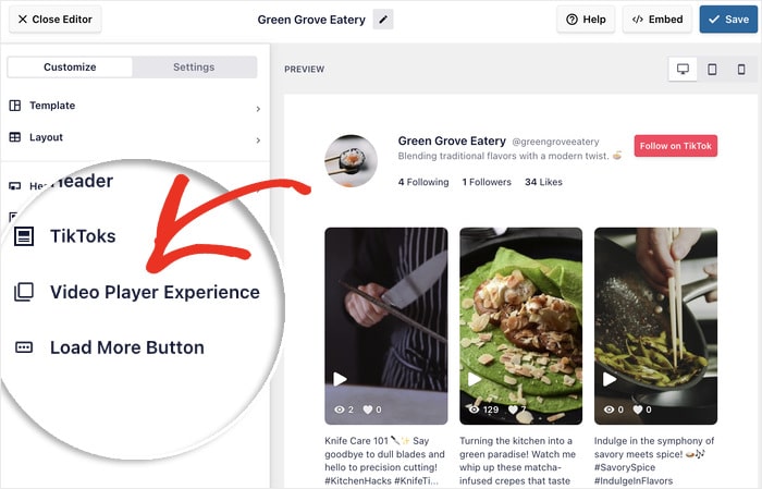 opções do leitor de vídeo aberto tiktok