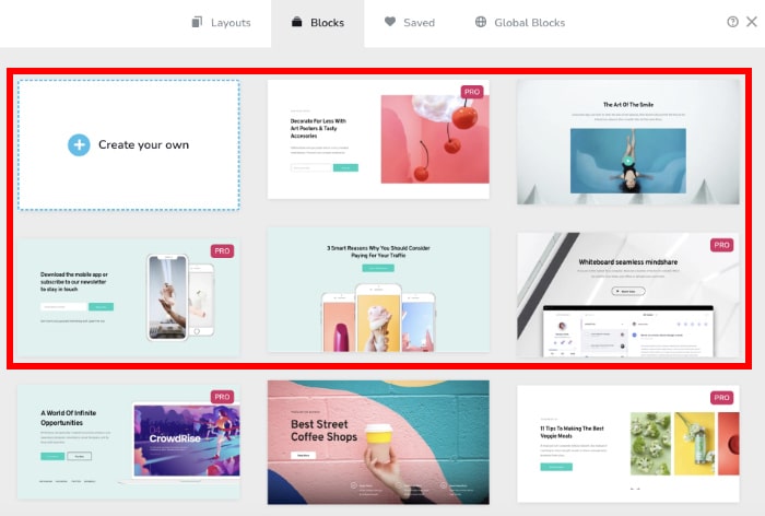 ブリジーのプレビルド・ブロックを選択
