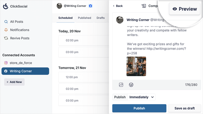 vista previa del post de facebook que comparte contenido de wordpress