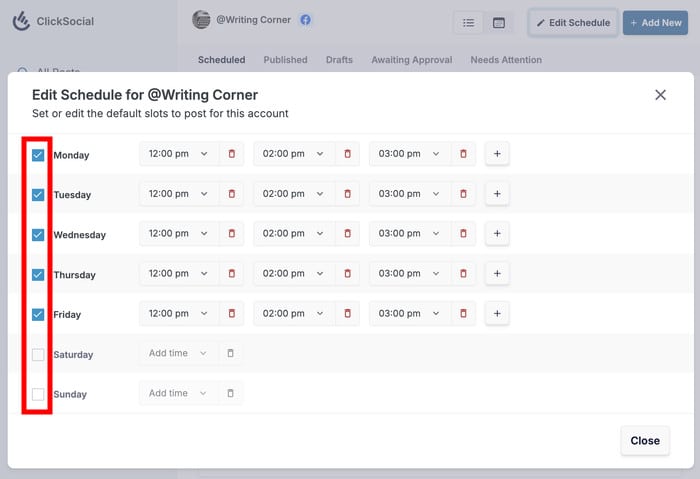 editar calendario de publicación para facebook