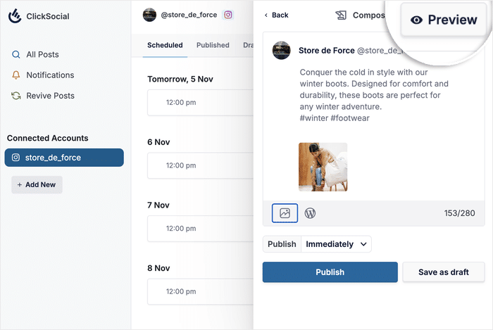 vista previa de Instagram post para clicksocial