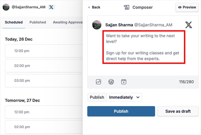 redacta tu tweet desde post composer
