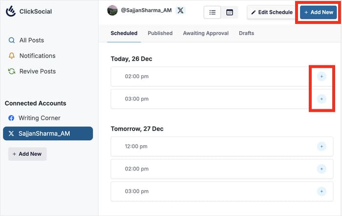 añadir nuevo tweet usando clicksocial