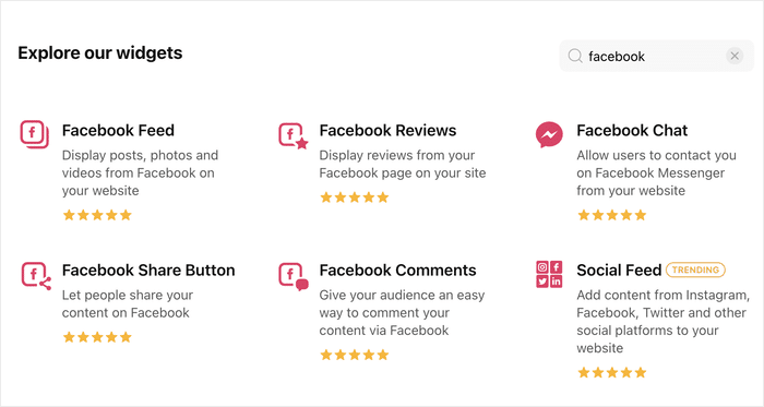 Satz von Facebook-Widgets elfsight