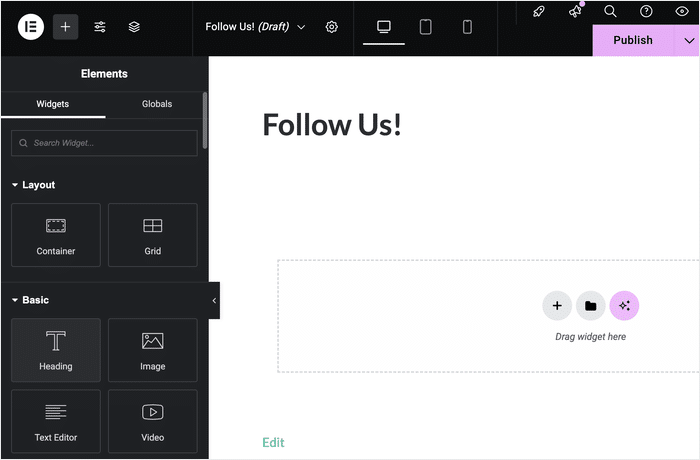 Elementor-Editor-Schnittstelle