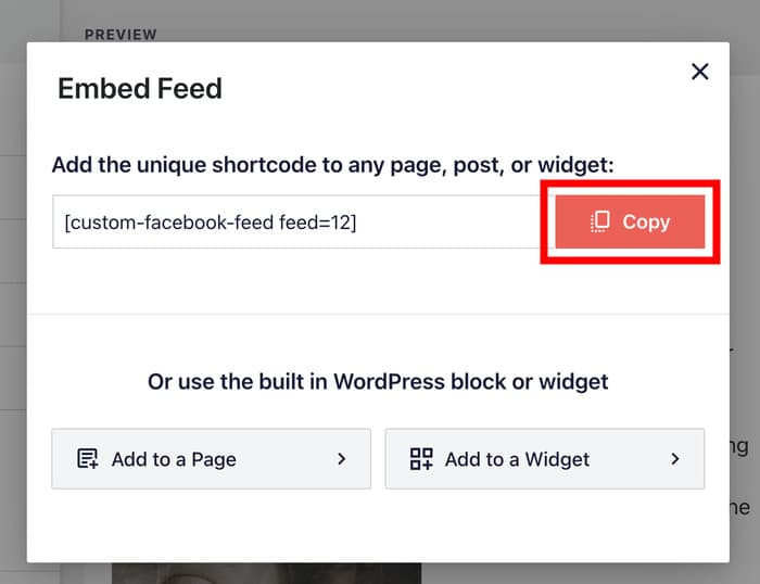 Shortcode für Elementor-Facebook-Feed kopieren