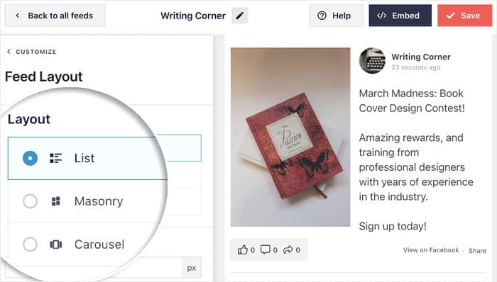 Ihre Layout-Optionen für Facebook Feed Pro