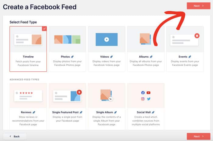 seleccione el tipo de feed de facebook