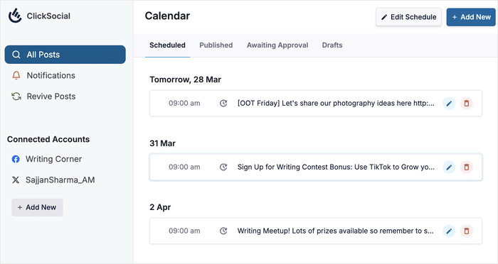 post calendar with scheduled posts