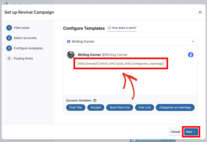 pick dynamic variables for your facebook post
