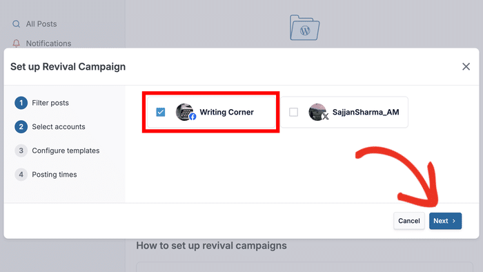 pick your account for post revival