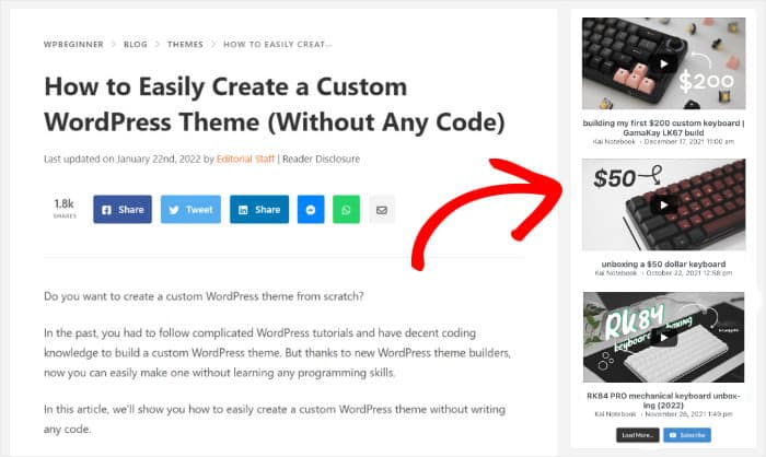example of a youtube sidebar widget