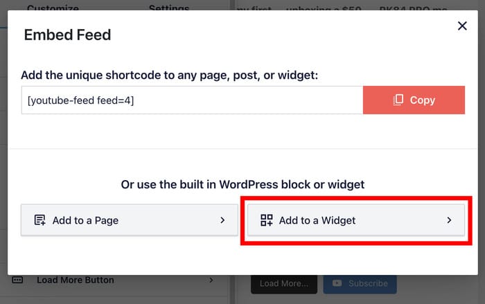Klicken Sie auf die Option "Zu einem Widget hinzufügen" im Popup-Fenster