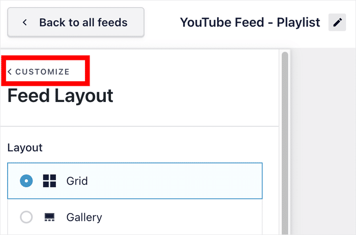 zurück zu den Hauptoptionen für die Anpassung des YouTube-Feeds