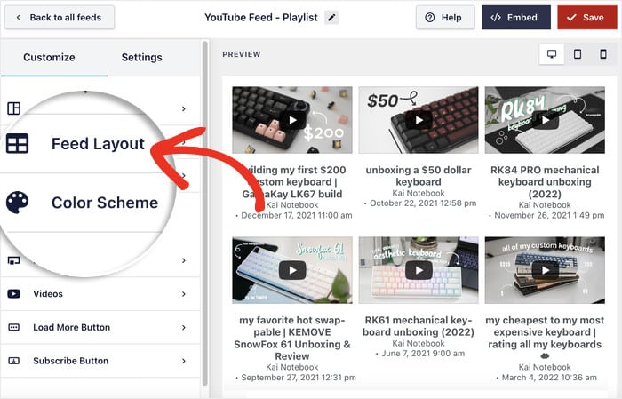 feed layout for your youtube playlist feed