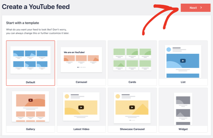 Wählen Sie eine Feed-Vorlage und klicken Sie auf "Weiter