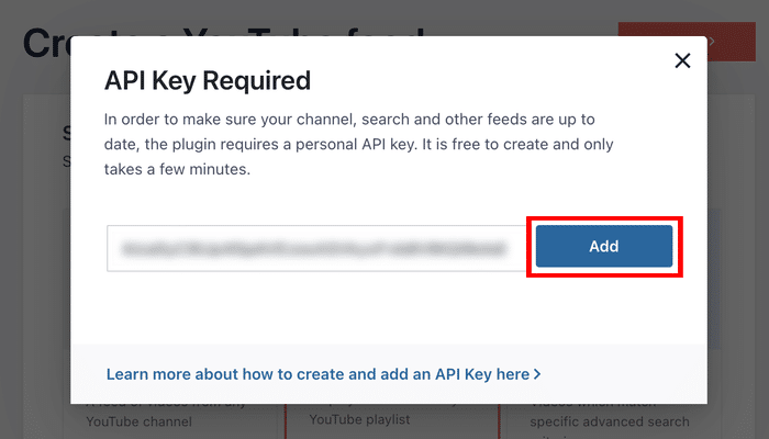 enter youtube feed api key