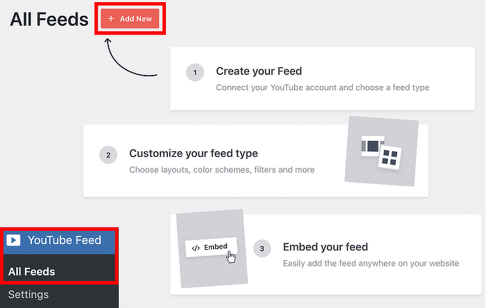 add new youtube video feed