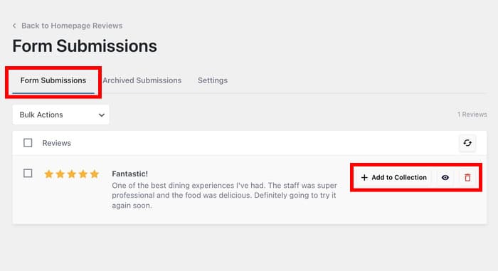 moderar os envios de formulários