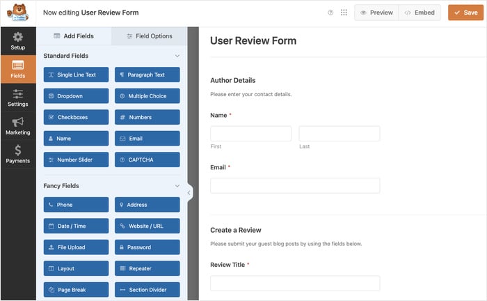 example of a review form