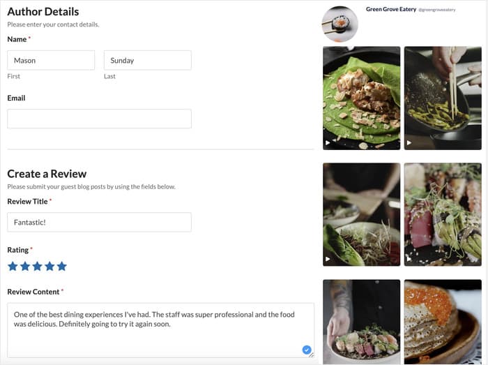 exemplo de formulário de recolha de revisões