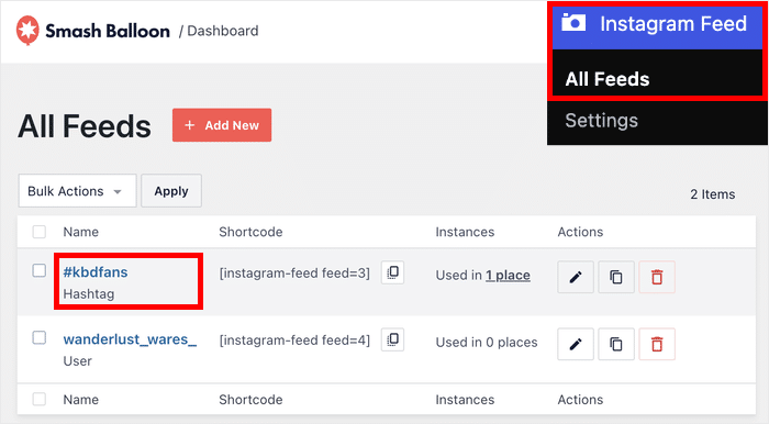open instagram hashtag feed from dashboard - Smash Balloon Abrir el feed de hashtags de Instagram desde el panel de control