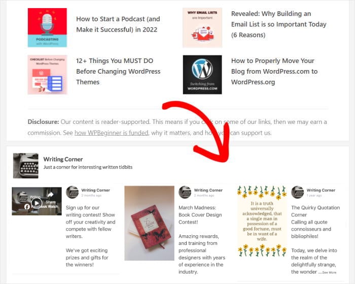 facebook footer carousel widget example