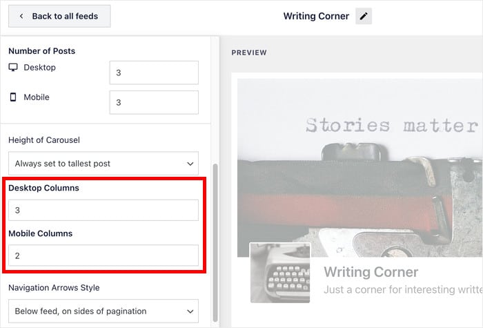 change rows and columns for your feed