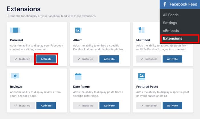 activate carousel extension facebook