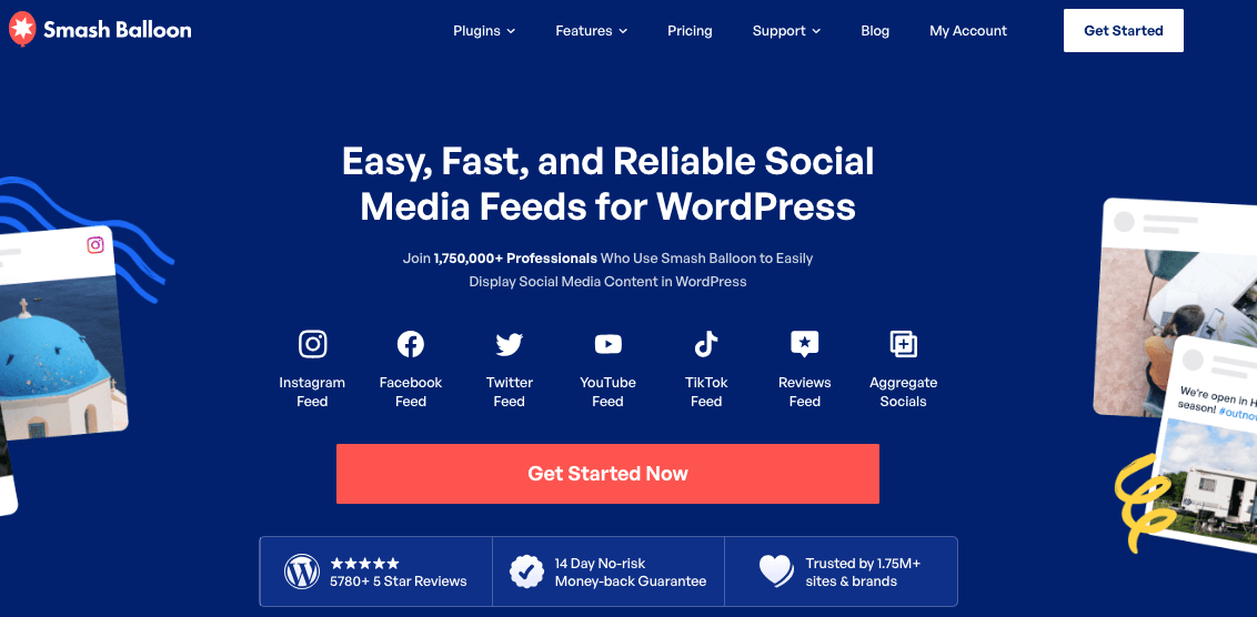Verwenden Sie Smash Balloon Social Feed Plugins, um Social-Media-Feeds zu WordPress hinzuzufügen.