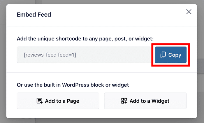 copy the shortcode for wordpress reviews