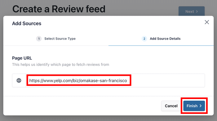 paste your yelp url to connect it