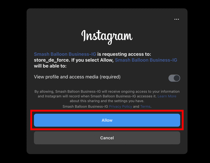 allow read only access instagram