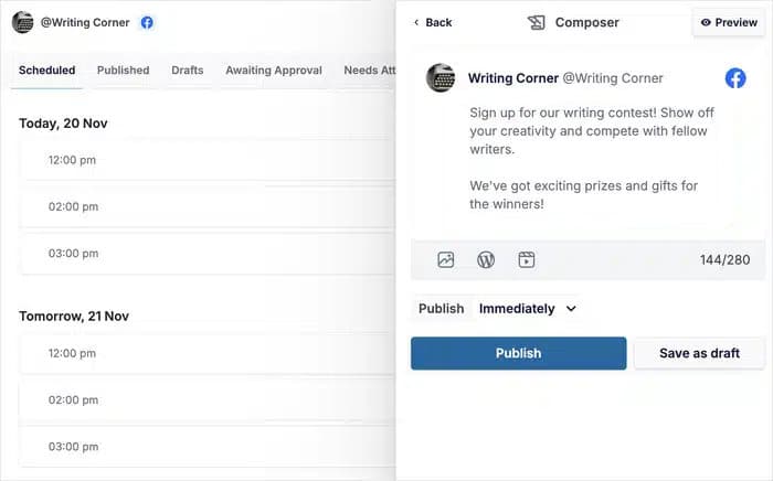 post composer per la pianificazione di facebook
